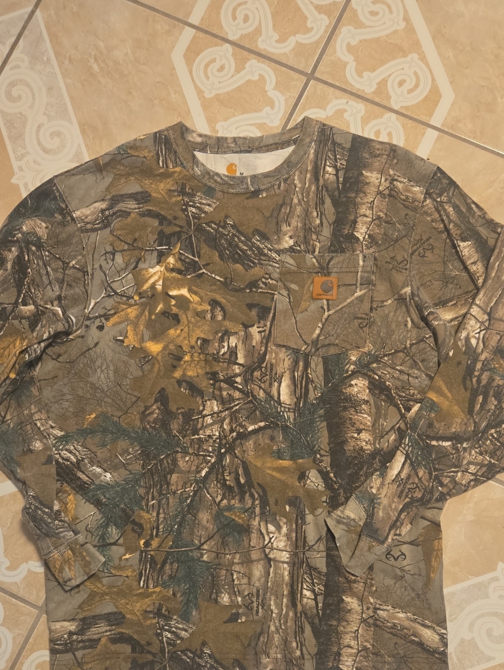 Carhartt Men's Camo Long Sleeve Pocket Shirt - Brown/Green M